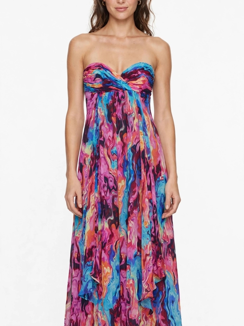 Laundry 100% Silk By Shelli Segal Strapless Multicolor Watercolor Maxi Dress - Picture 3 of 4